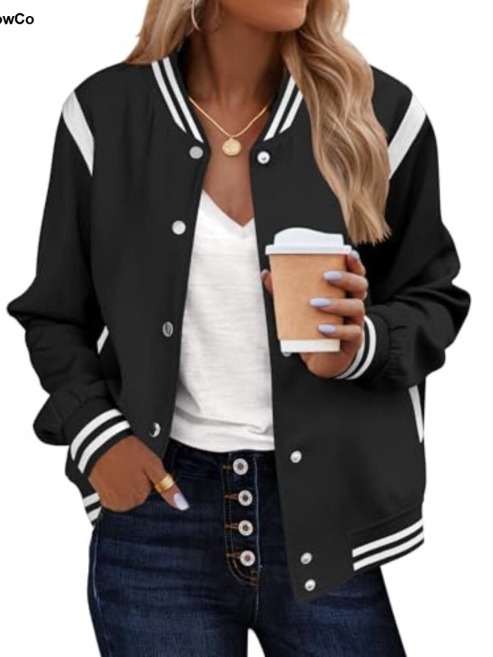 Zeagoo Bomber Jacket Women Varsity Casual Button Down Outfits with Pockets